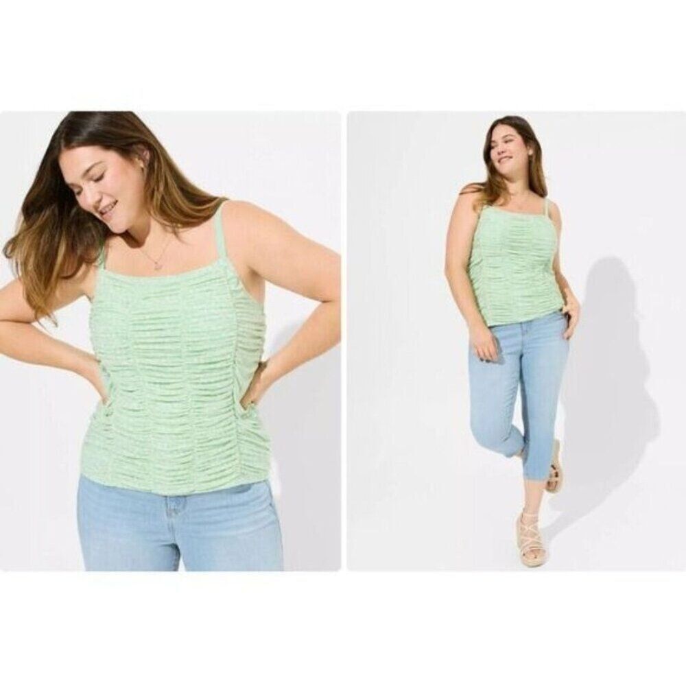 Torrid Green Ruched Tank Top With Adjustable Straps 2